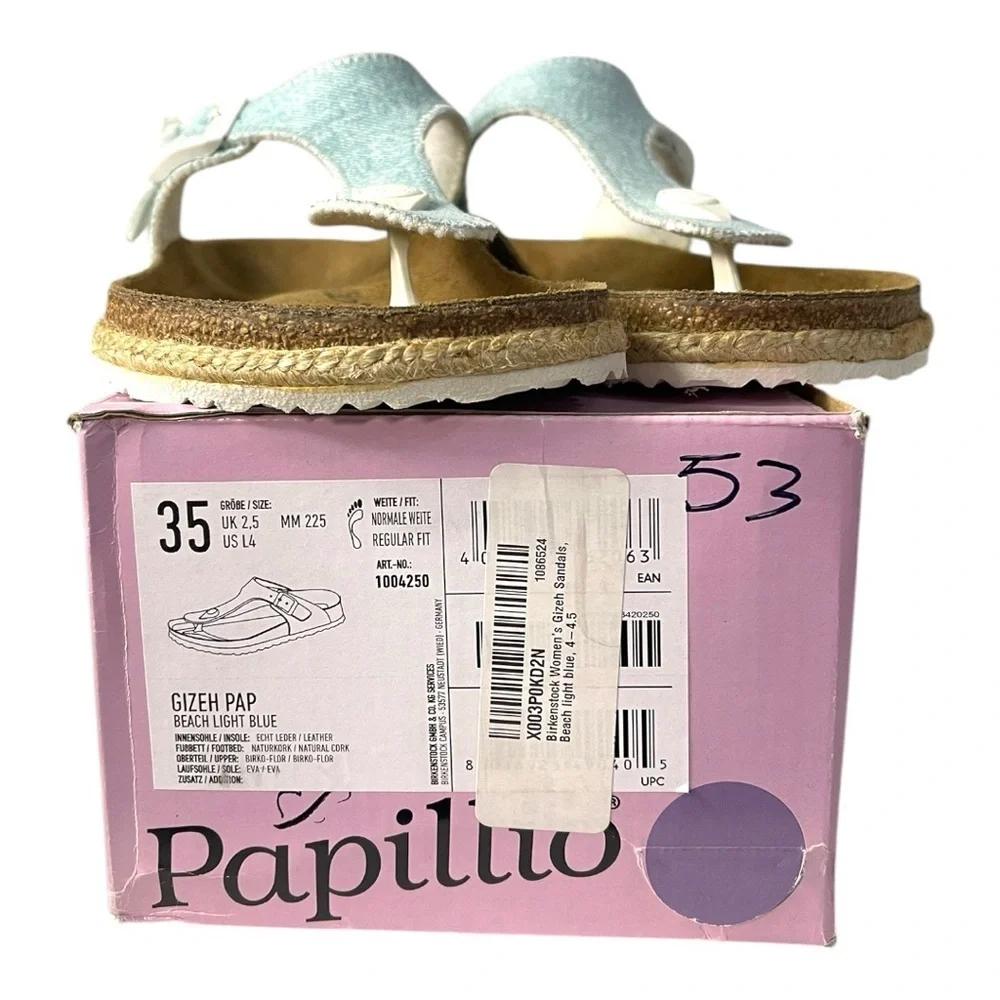 Papillio by Birkenstock Gizeh Sandals - Beach Light Blue - Size 35 (US 4 L)